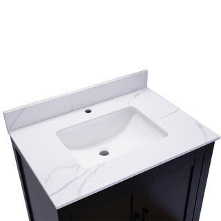 30" Black Freestanding Single Sink Bathroom Vanity with Calcutta Marble Countertop - Golden Elite Deco