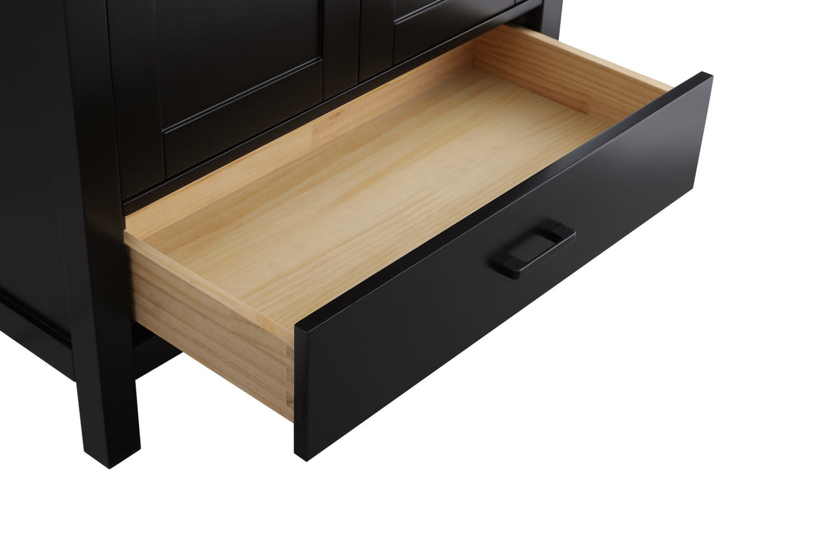 30" Black Freestanding Single Sink Bathroom Vanity with Engineered White Marble Countertop