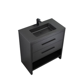 Meuble-Lavabo Autoportant 30po Chêne Noir avec Comptoir de Quartz d'ingénierie Noir