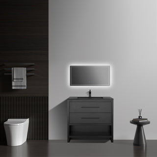 Meuble-Lavabo Autoportant 30po Chêne Noir avec Comptoir de Quartz d'ingénierie Noir