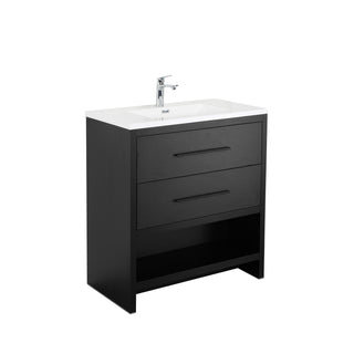 Meuble-Lavabo Autoportant 30po Chêne Noir avec Comptoir de Polymarbre Blanc