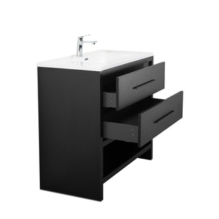 Meuble-Lavabo Autoportant 30po Chêne Noir avec Comptoir de Polymarbre Blanc