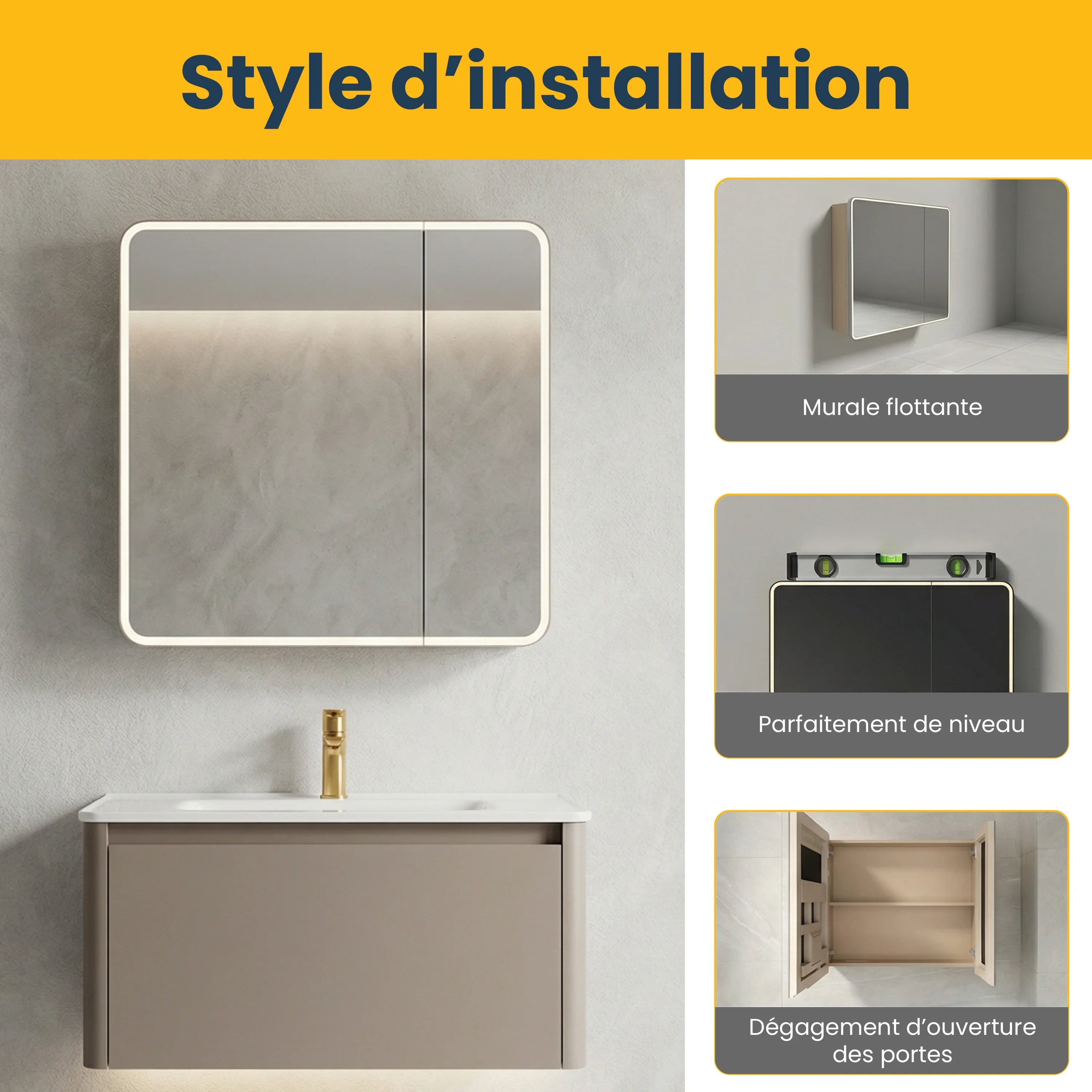 30" Brown Grey LED Medicine Cabinet with Soft-Close Doors