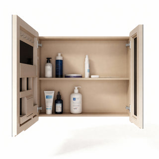 Offre groupée : Meuble-lavabo suspendu brun-gris de 32 po avec armoire à pharmacie à éclairage DEL