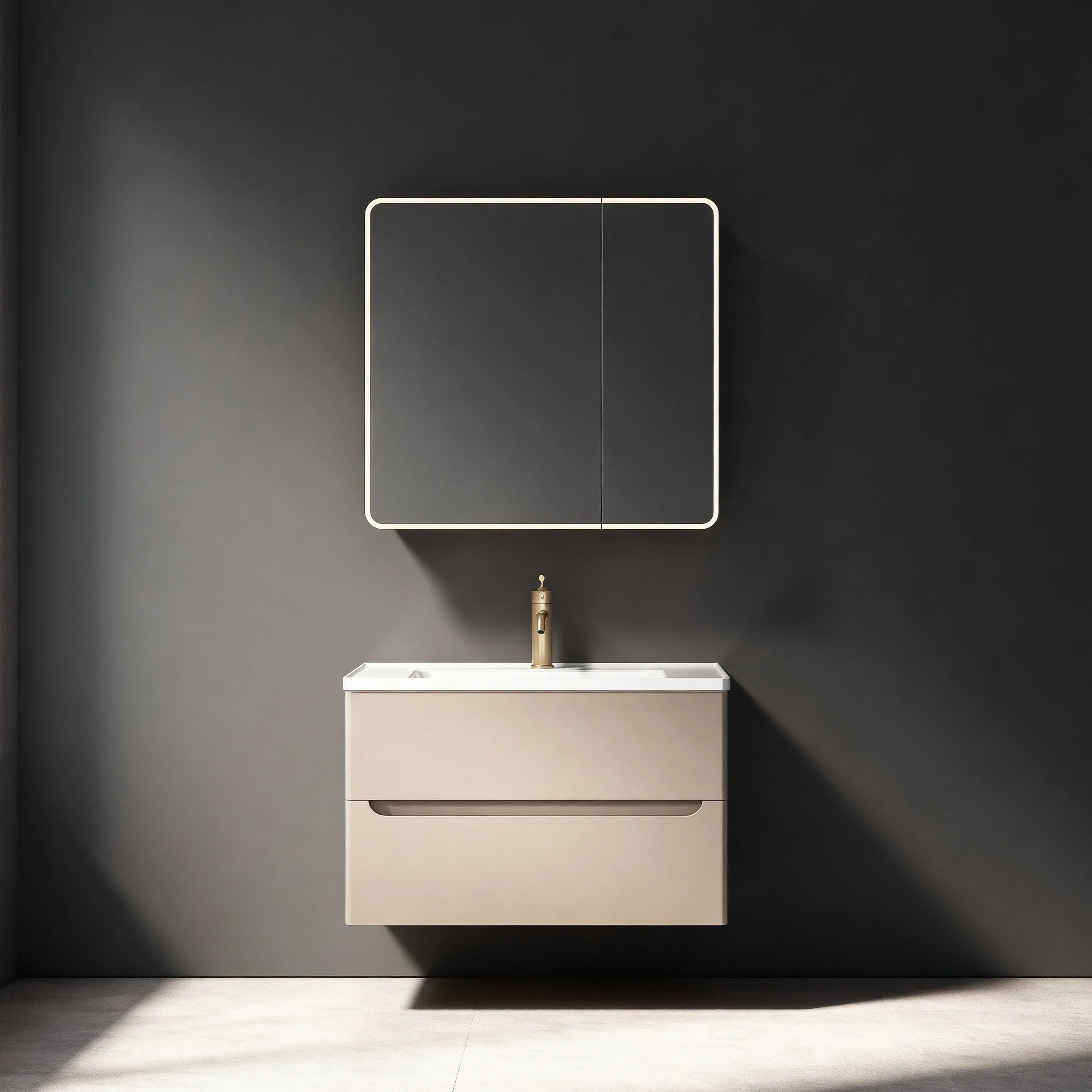 Bundle and Save: 32" Brown Grey Wall Hung Bathroom Vanity with LED Medicine Cabinet