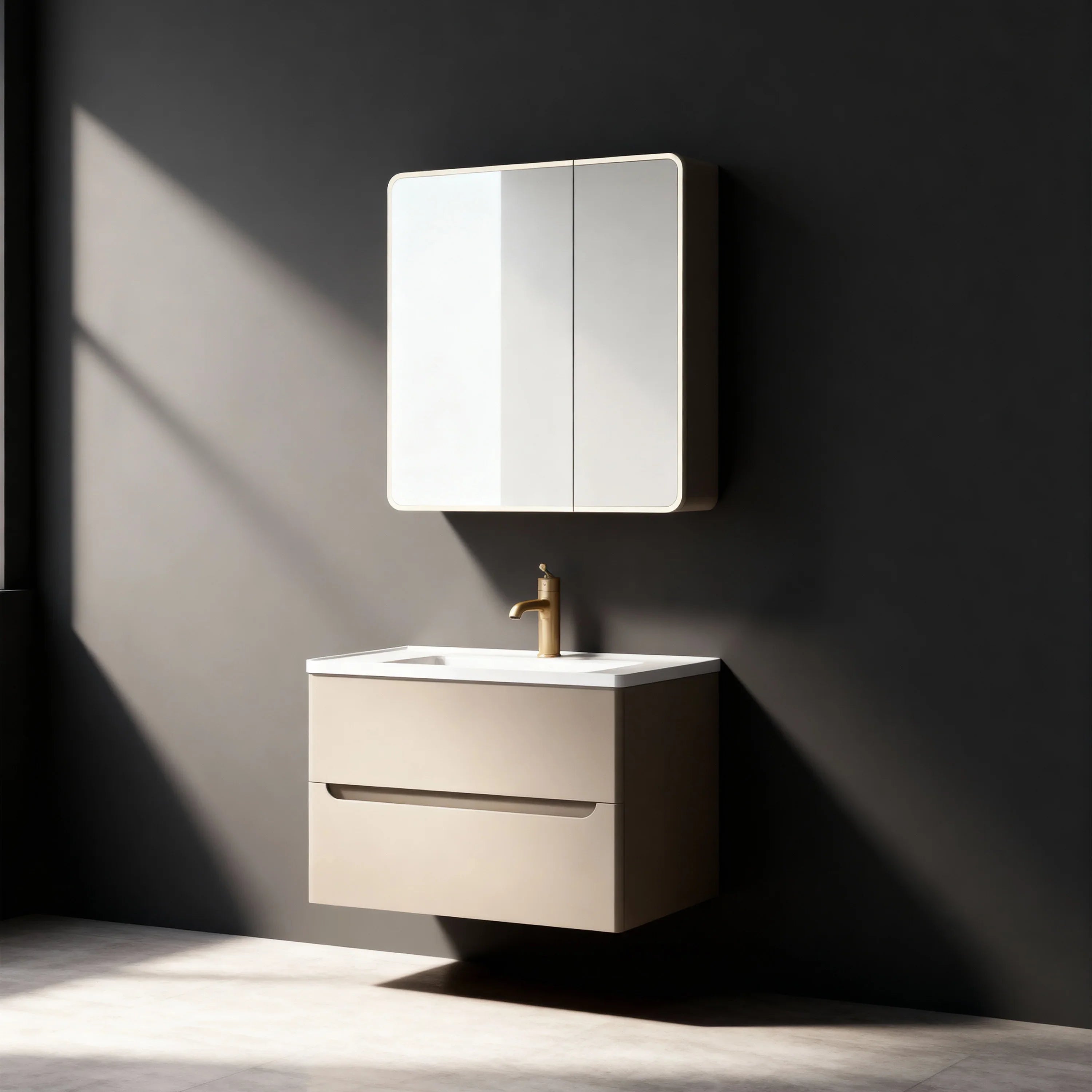 Bundle and Save: 32" Brown Grey Wall Hung Bathroom Vanity with LED Medicine Cabinet