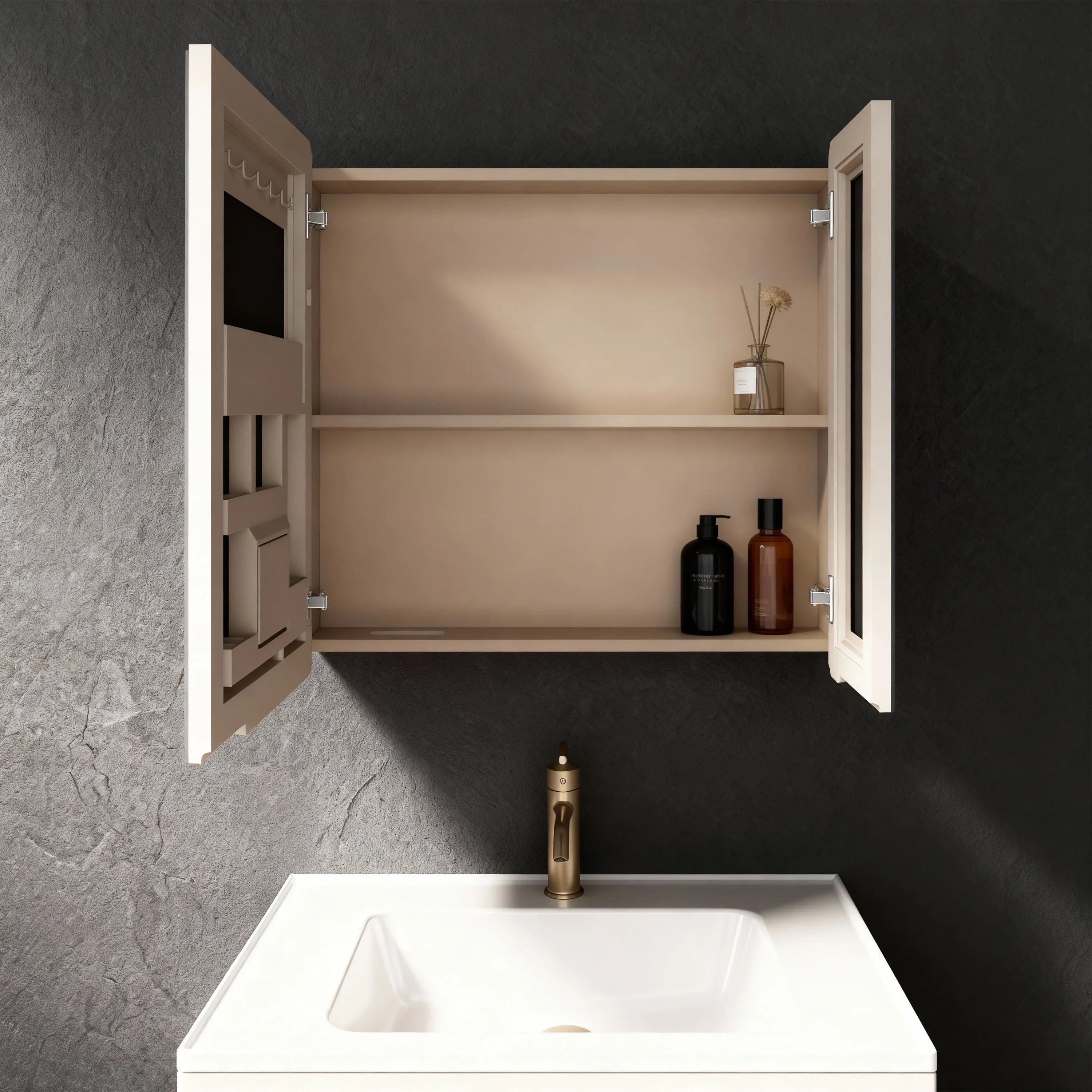 30" Brown Grey LED Medicine Cabinet with Soft-Close Doors