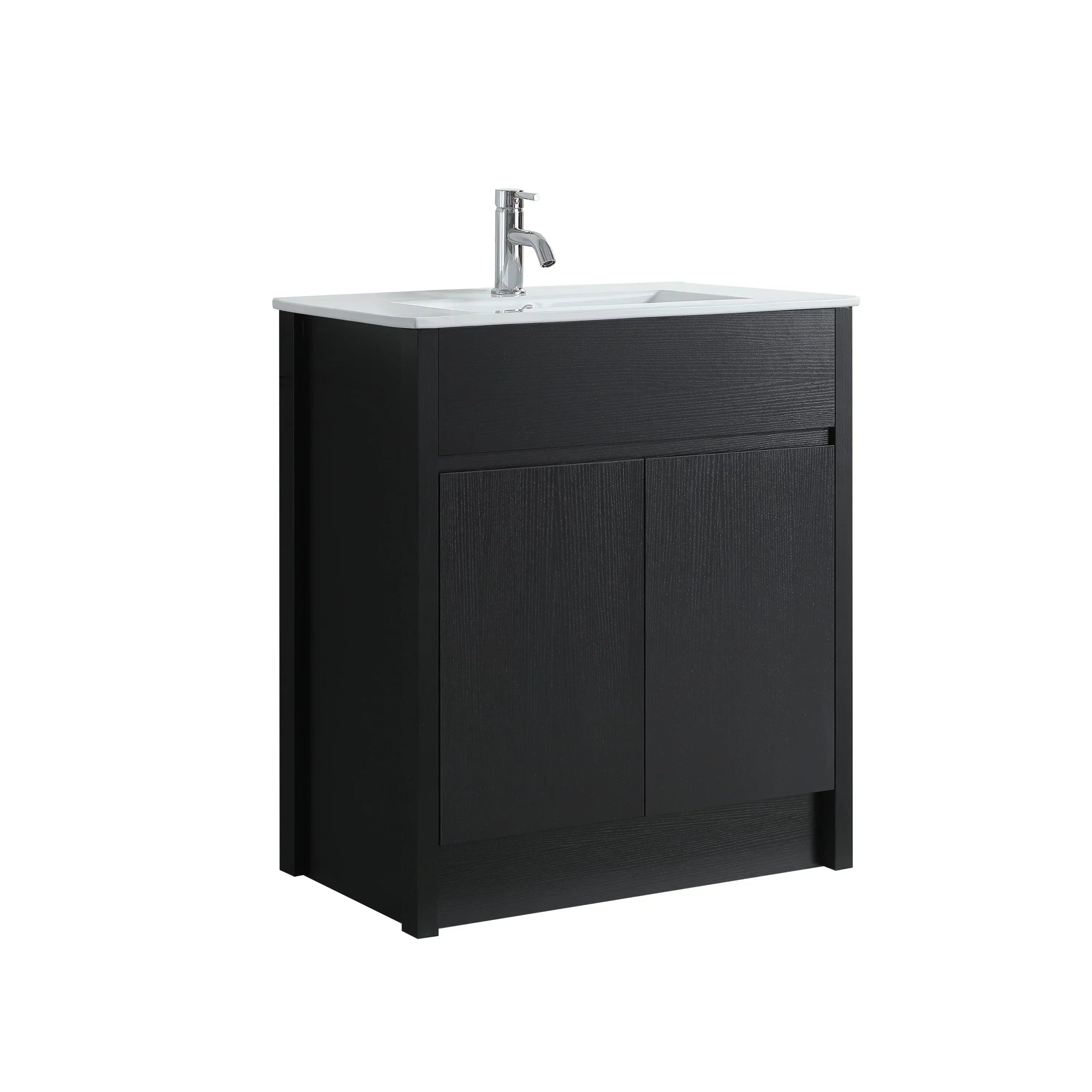 Bundle and Save: 30" Dark Brown Oak Freestanding Bathroom Vanity with Mirror and Faucet