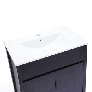 30" Dark Brown Freestanding Single Sink Bathroom Vanity with White Ceramic Countertop - Golden Elite Deco