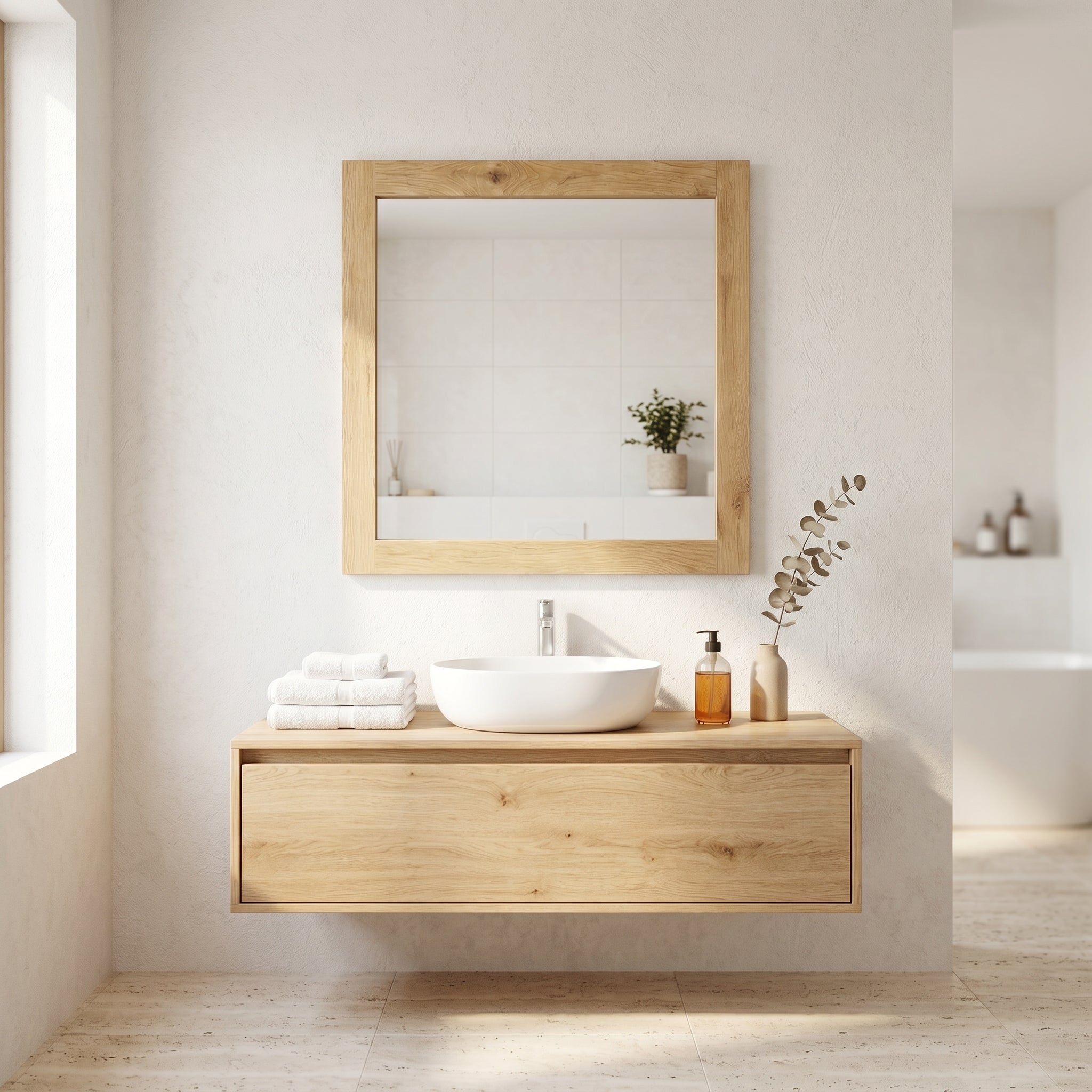 30" Frosted Oak Rectangular Framed Bathroom Mirror - Horizontal & Vertical Installation