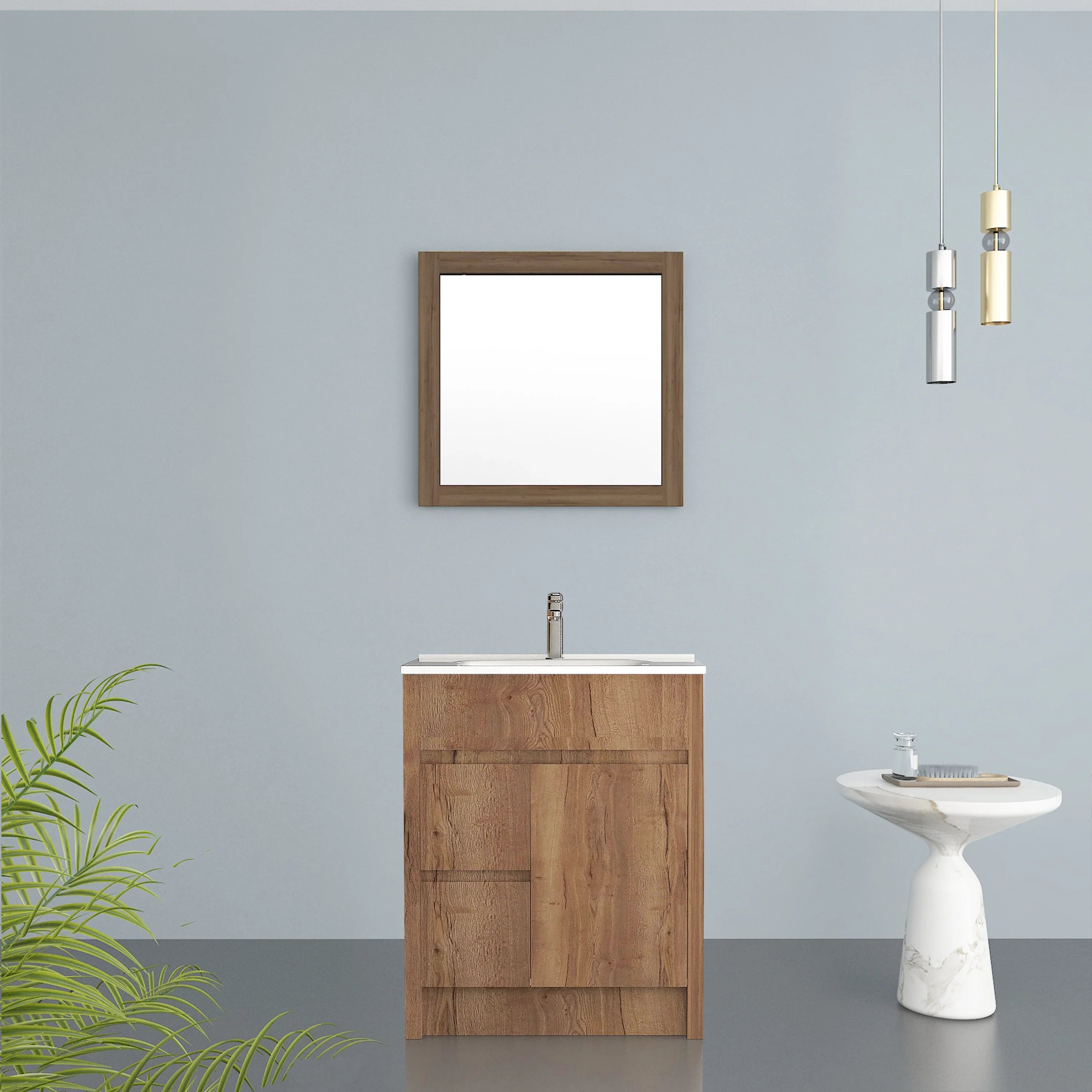 30" Frosted Oak Rectangular Framed Bathroom Mirror - Horizontal & Vertical Installation