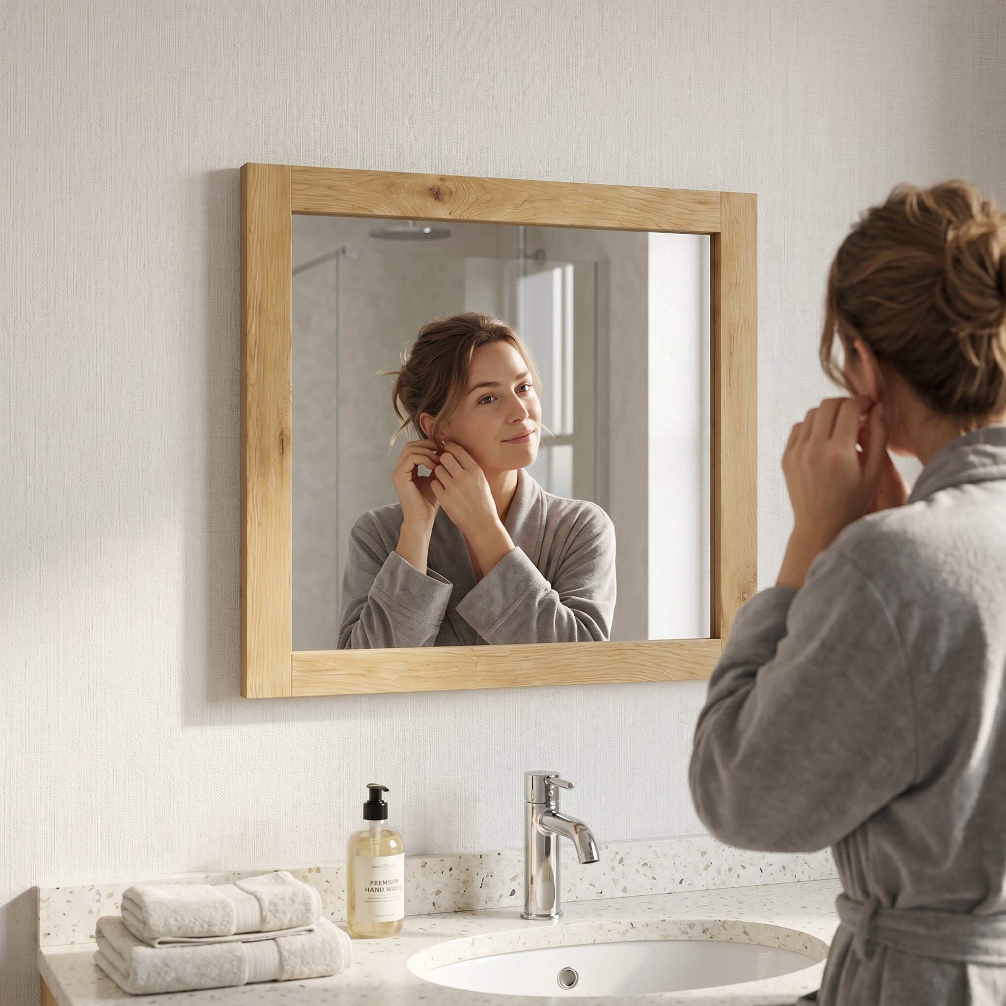 30" Frosted Oak Rectangular Framed Bathroom Mirror - Horizontal & Vertical Installation