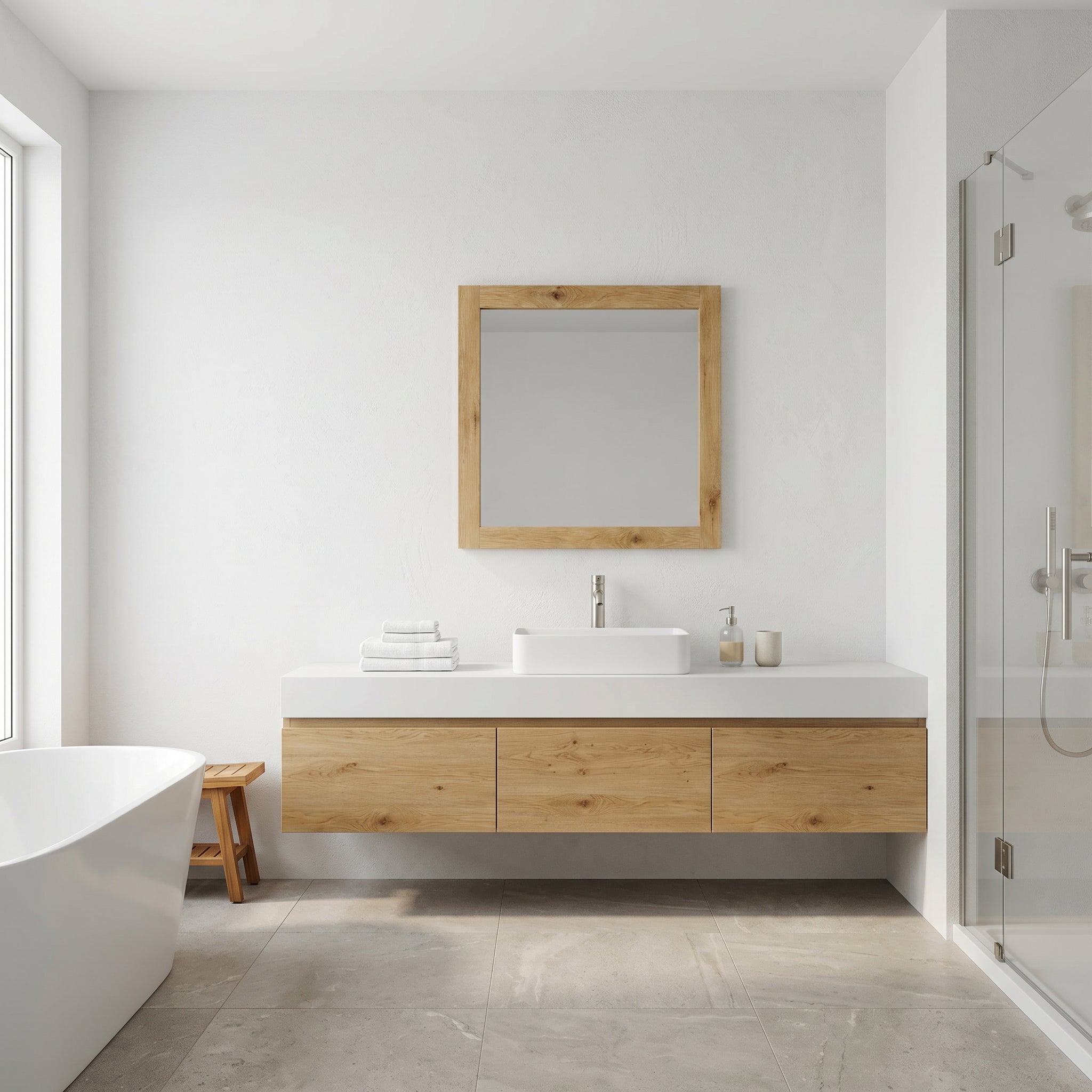 30" Frosted Oak Rectangular Framed Bathroom Mirror - Horizontal & Vertical Installation