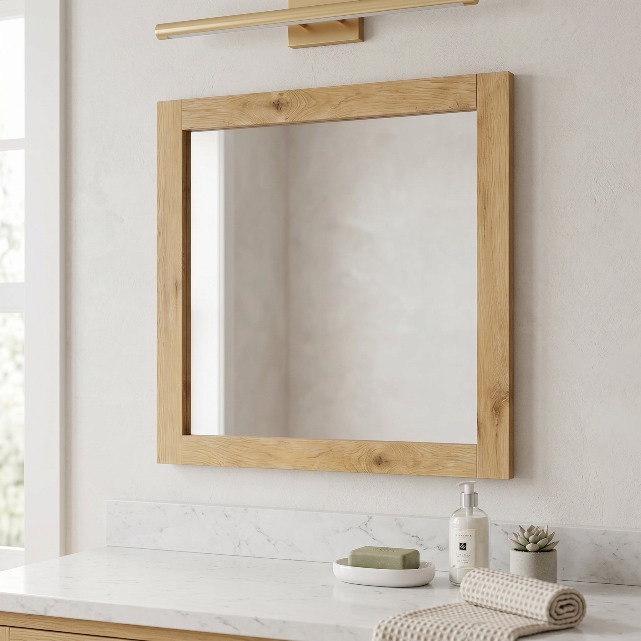 30" Frosted Oak Rectangular Framed Bathroom Mirror - Horizontal & Vertical Installation