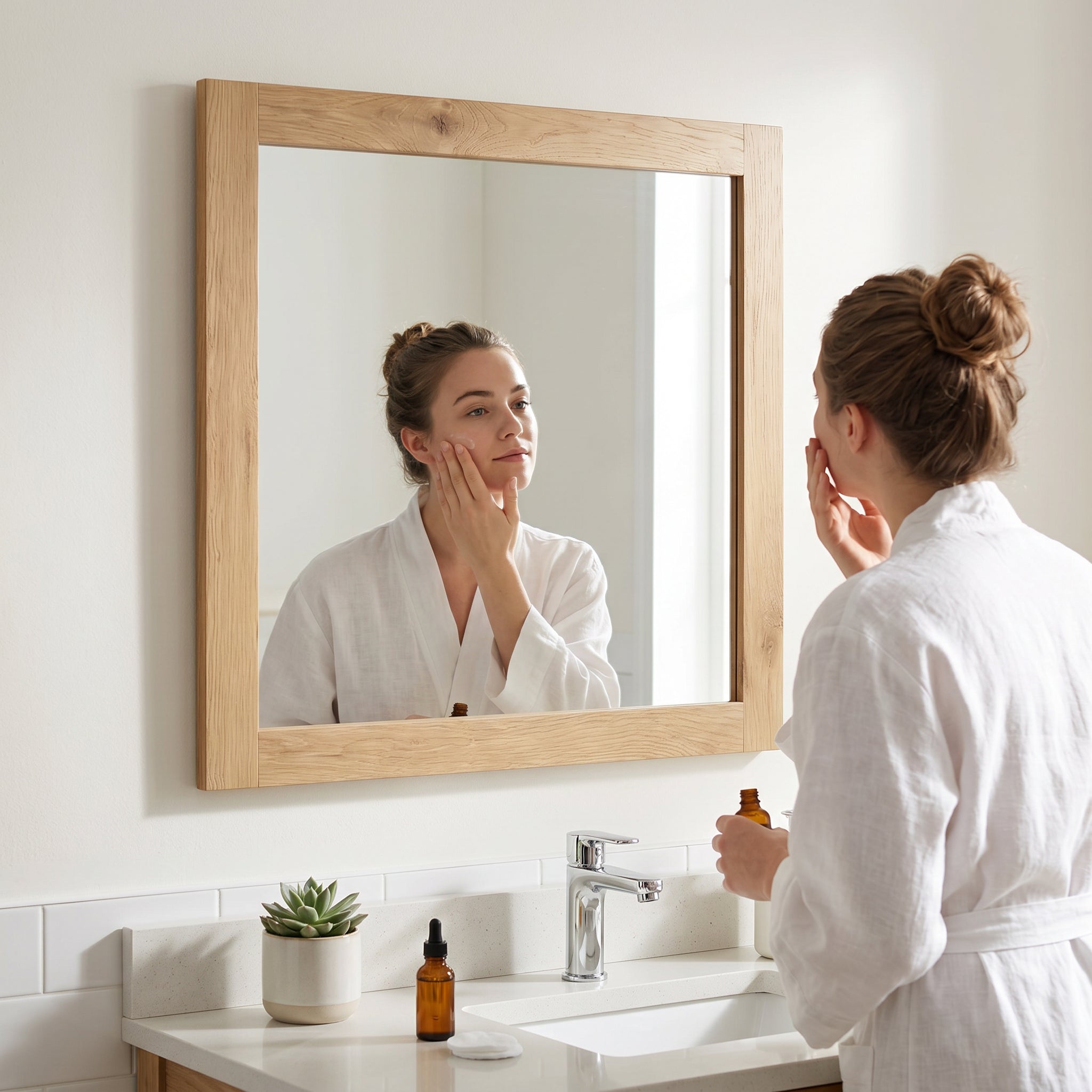 30" Frosted Oak Rectangular Framed Bathroom Mirror - Horizontal & Vertical Installation