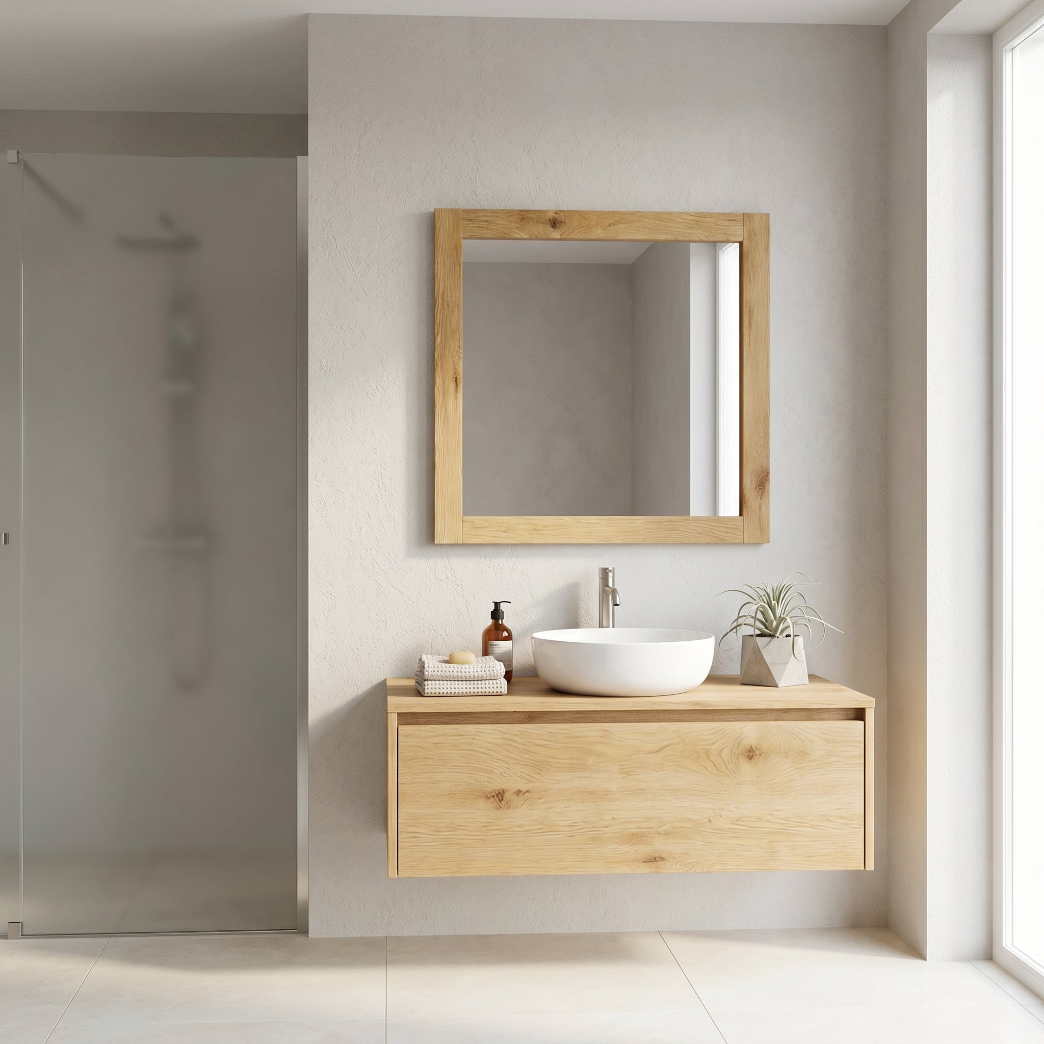 30" Frosted Oak Rectangular Framed Bathroom Mirror - Horizontal & Vertical Installation