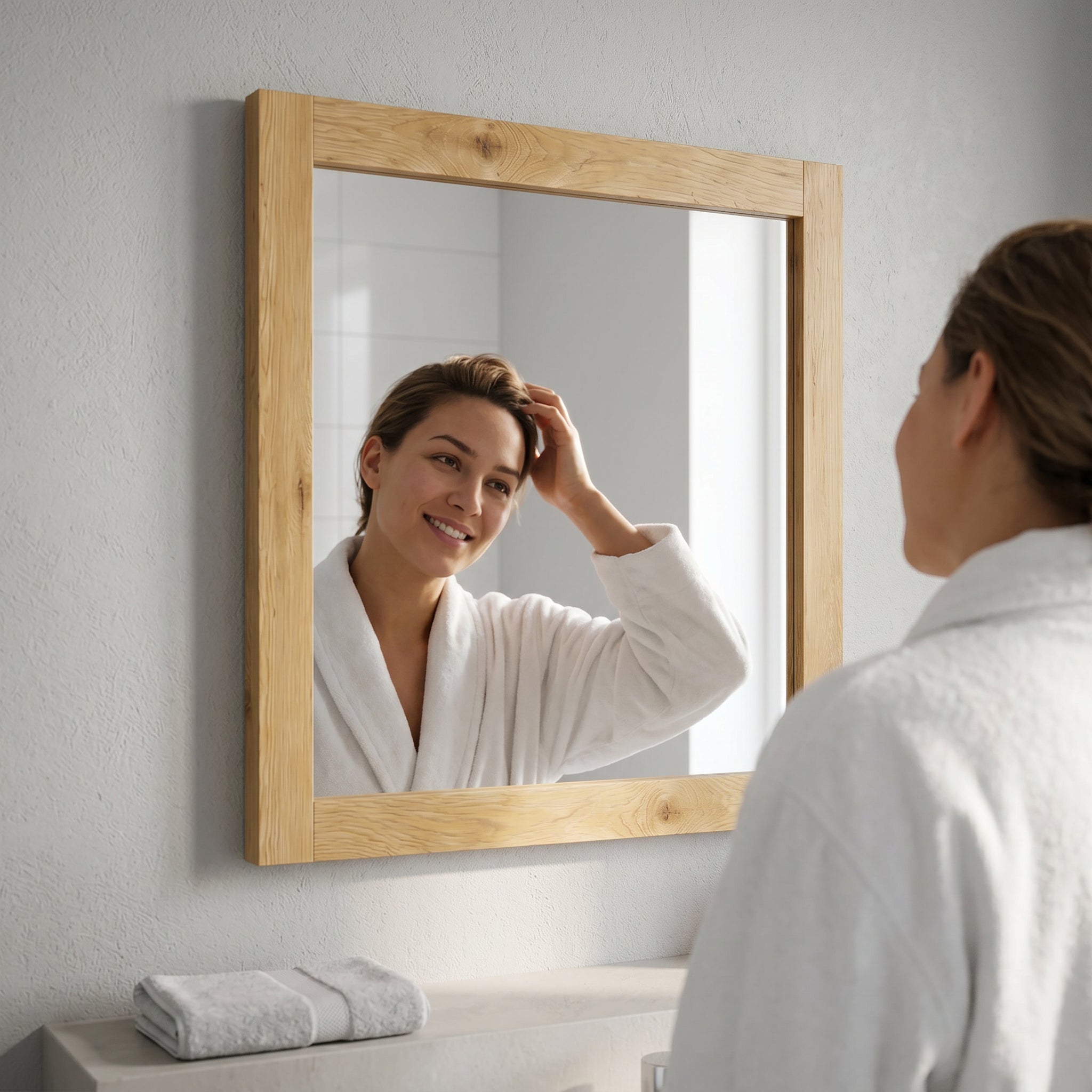 30" Frosted Oak Rectangular Framed Bathroom Mirror - Horizontal & Vertical Installation