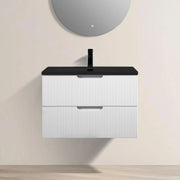 Meuble-Lavabo Mural 30po Blanc Mat avec Comptoir de Quartz d'ingénierie Noir