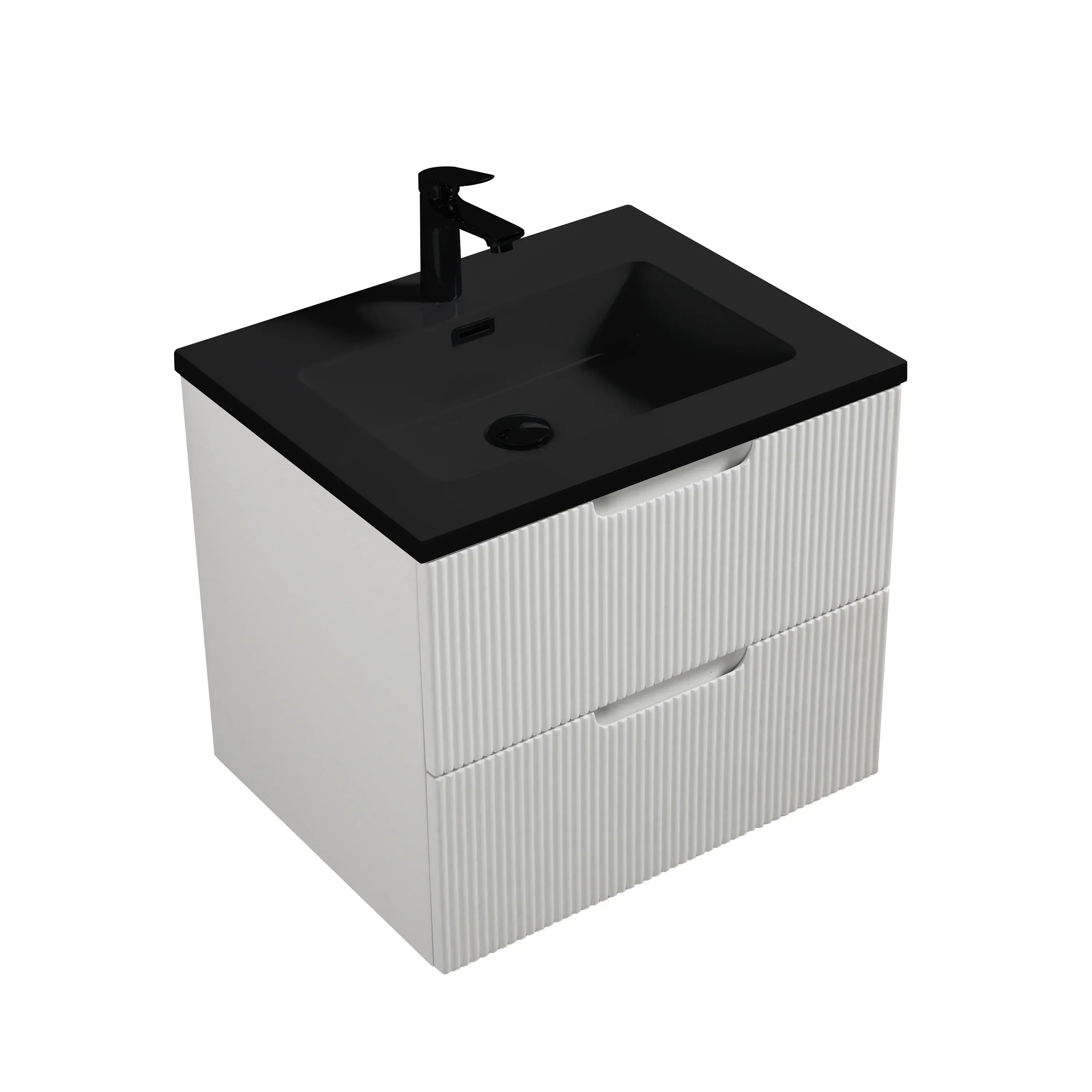 Meuble-Lavabo Mural 30po Blanc Mat avec Comptoir de Quartz d'ingénierie Noir