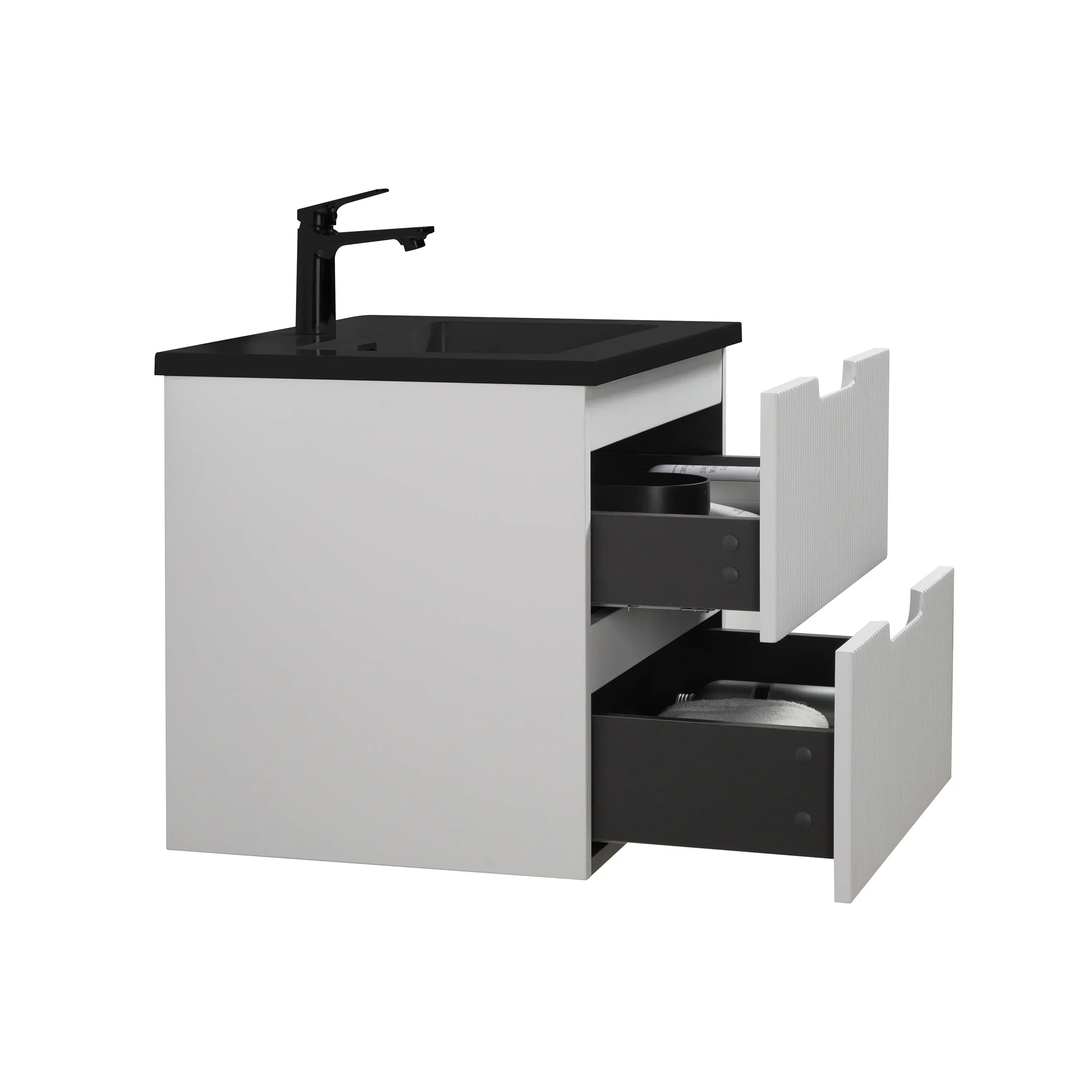 Meuble-Lavabo Mural 30po Blanc Mat avec Comptoir de Quartz d'ingénierie Noir