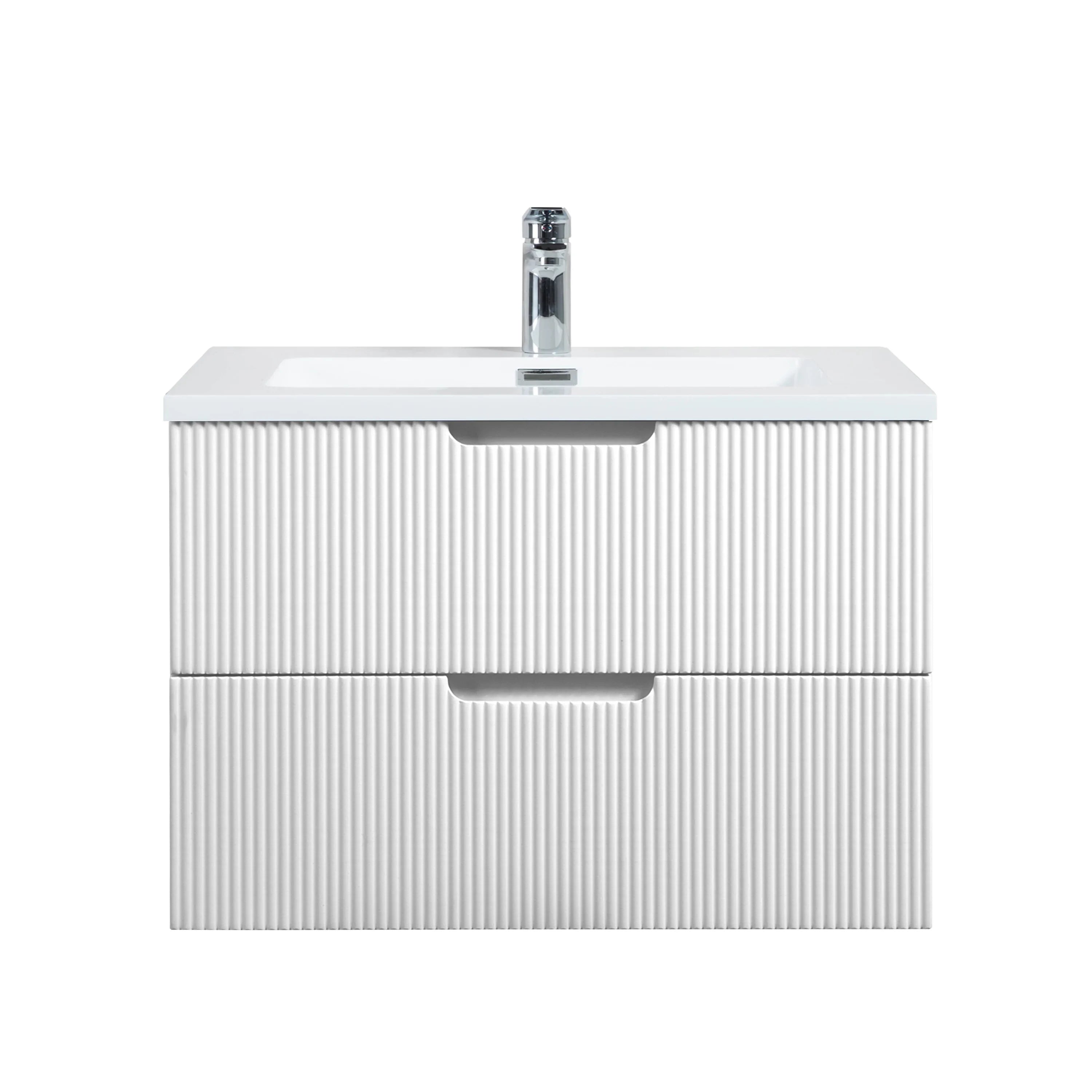 30" Glossy White Wall Mount Bathroom Vanity with White Polymarble Countertop