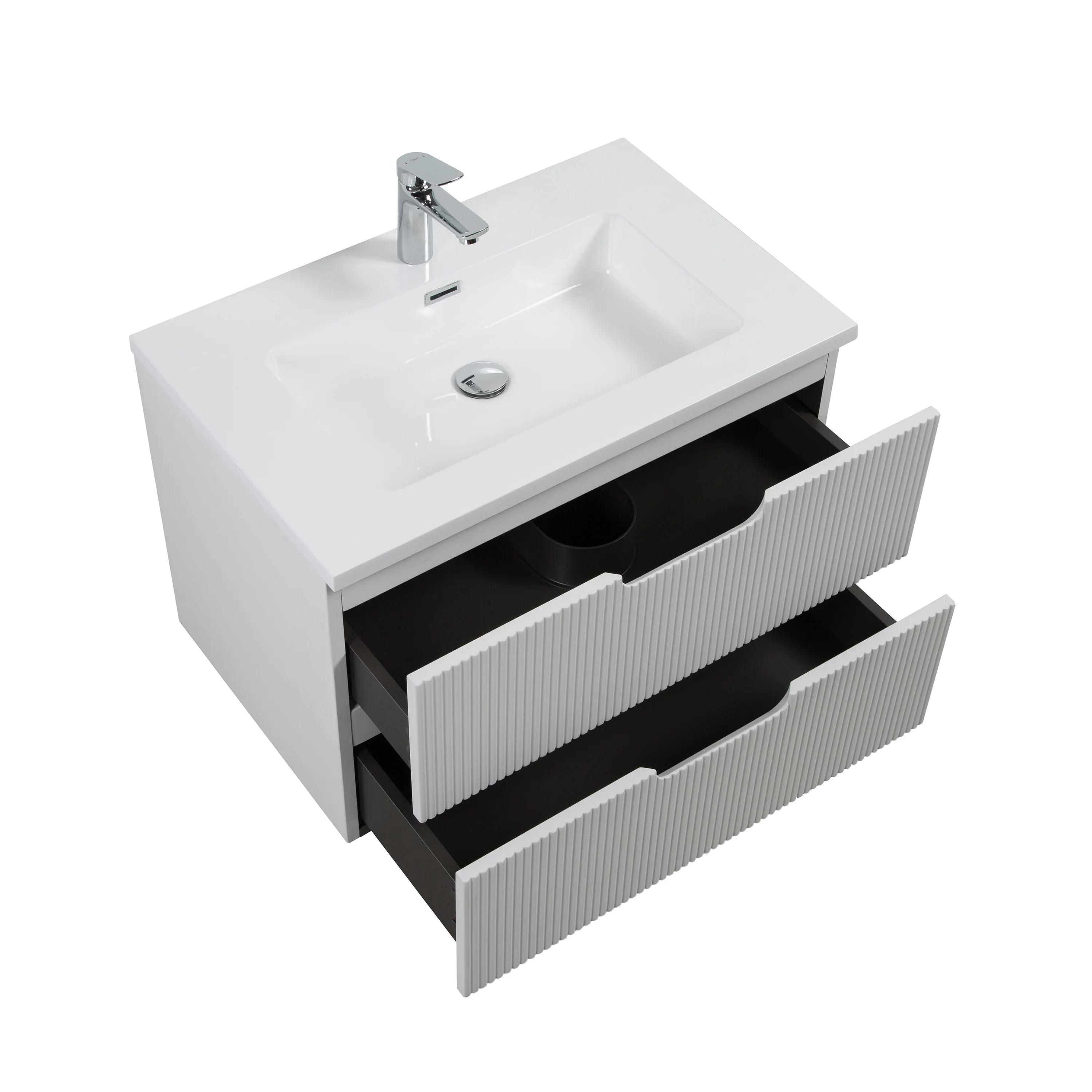 Meuble-Lavabo Mural 30po Blanc brillant avec Comptoir de Polymarbre Blanc