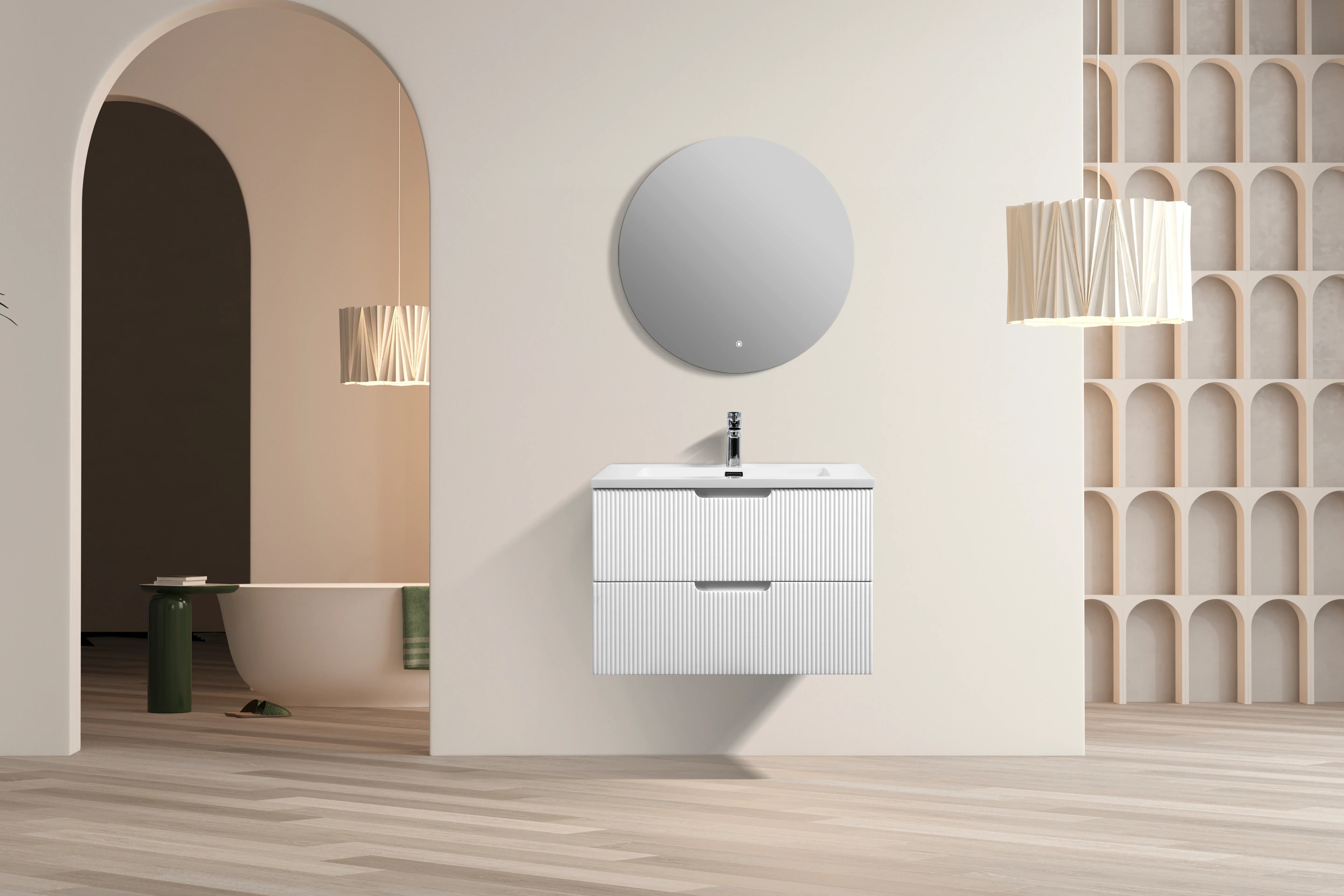 Meuble-Lavabo Mural 30po Blanc brillant avec Comptoir de Polymarbre Blanc