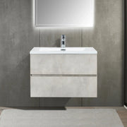30" Grey Wall Mount Bathroom Vanity with White Polymarble Countertop