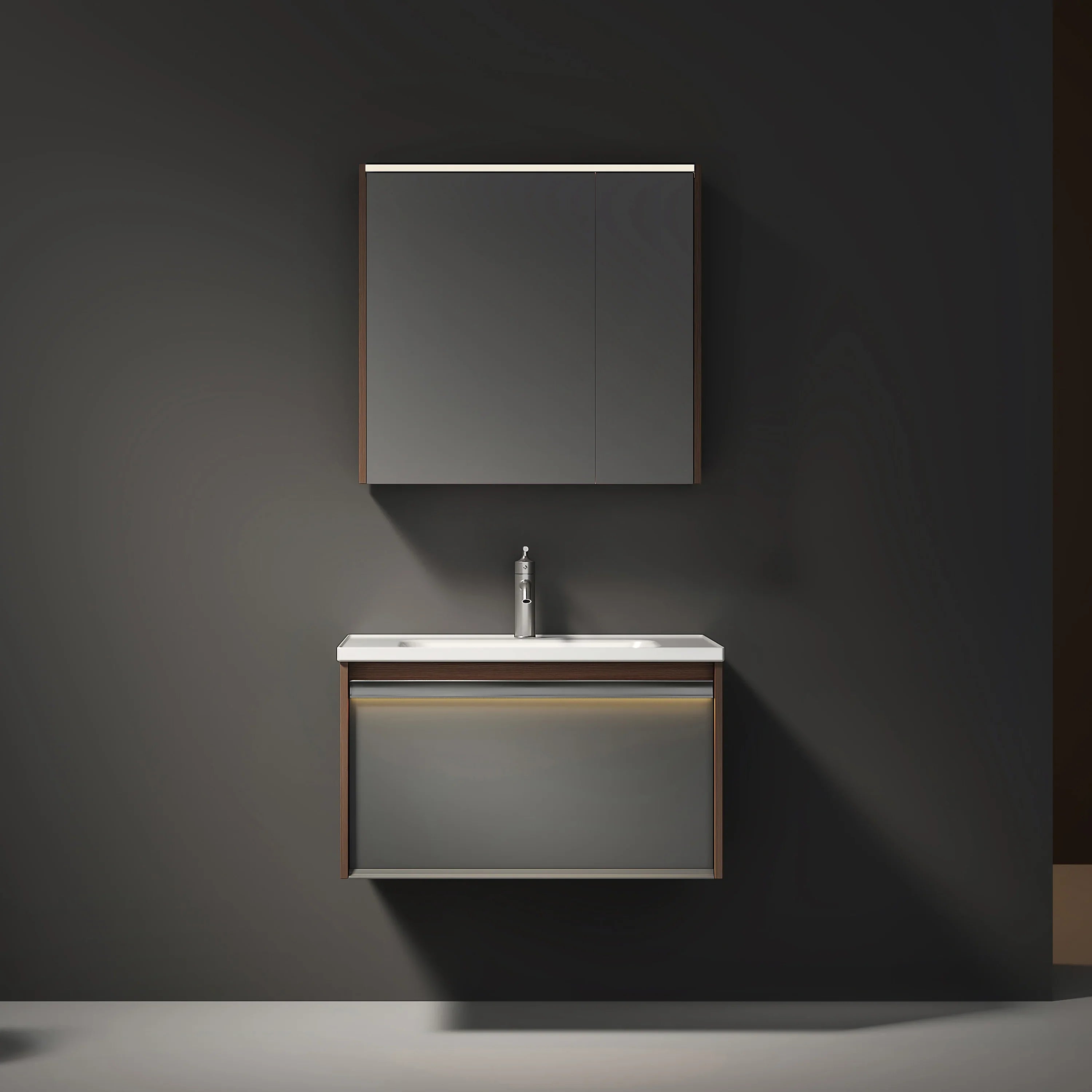 Bundle and Save: 32" Karson Oak Wall Hung Bathroom Vanity with LED Medicine Cabinet