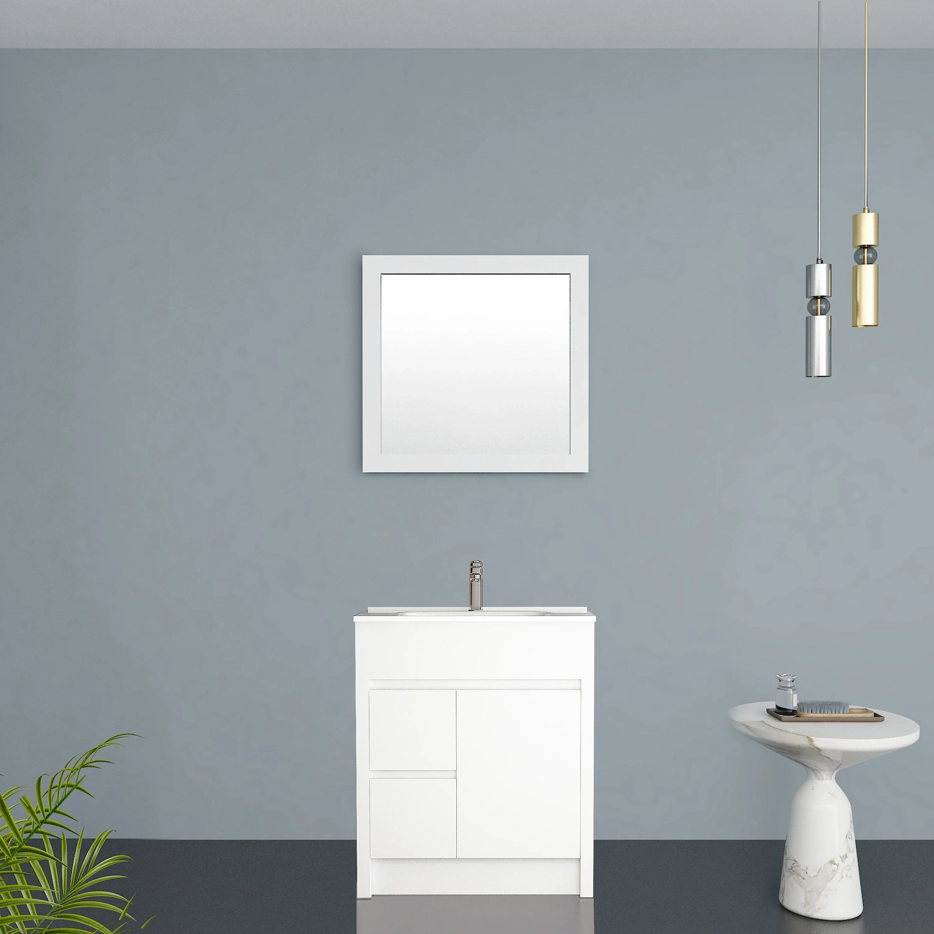 30" Matte White Rectangular Framed Bathroom Mirror