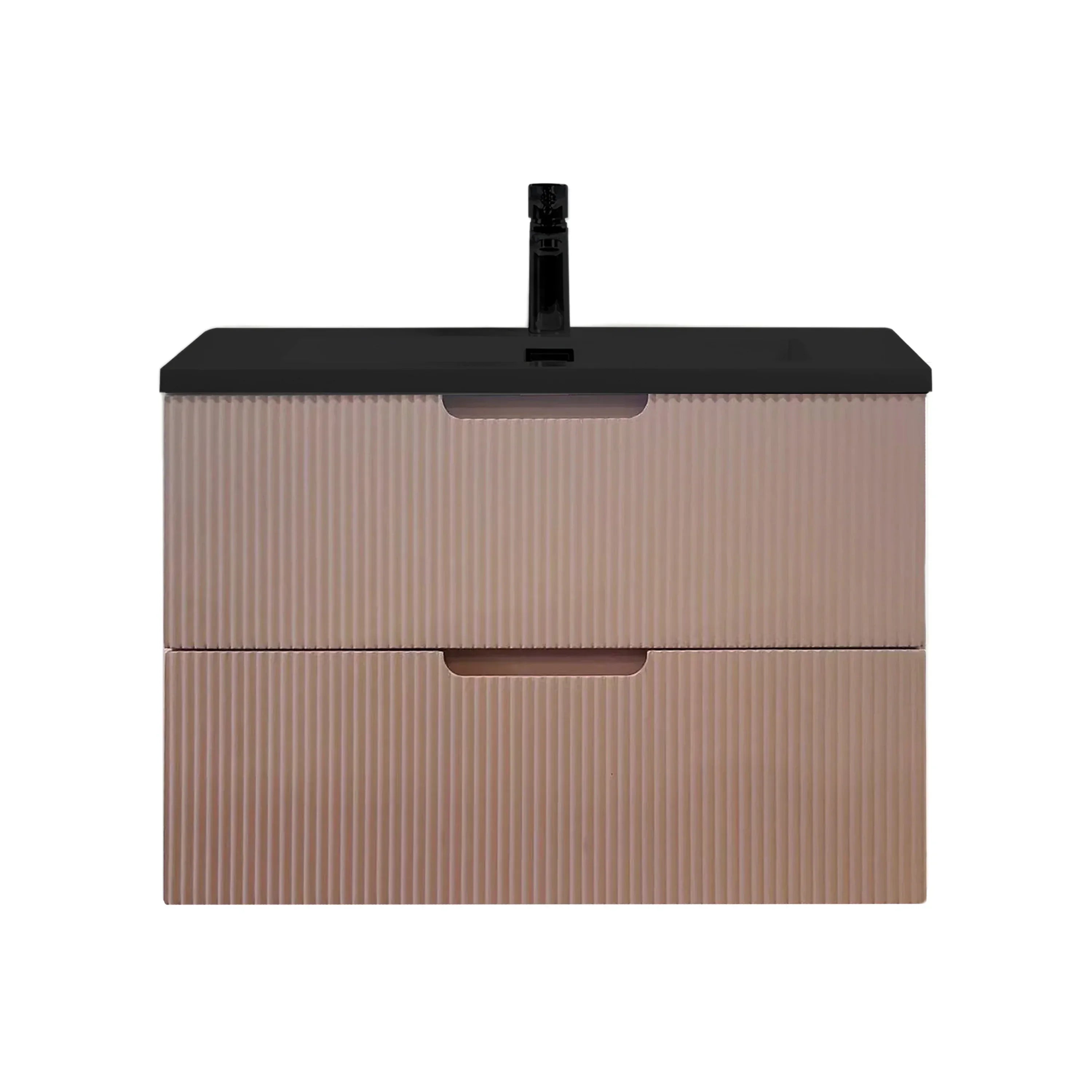 30" Dusty Rose Wall Mount Bathroom Vanity with Black Engineered Quartz Countertop