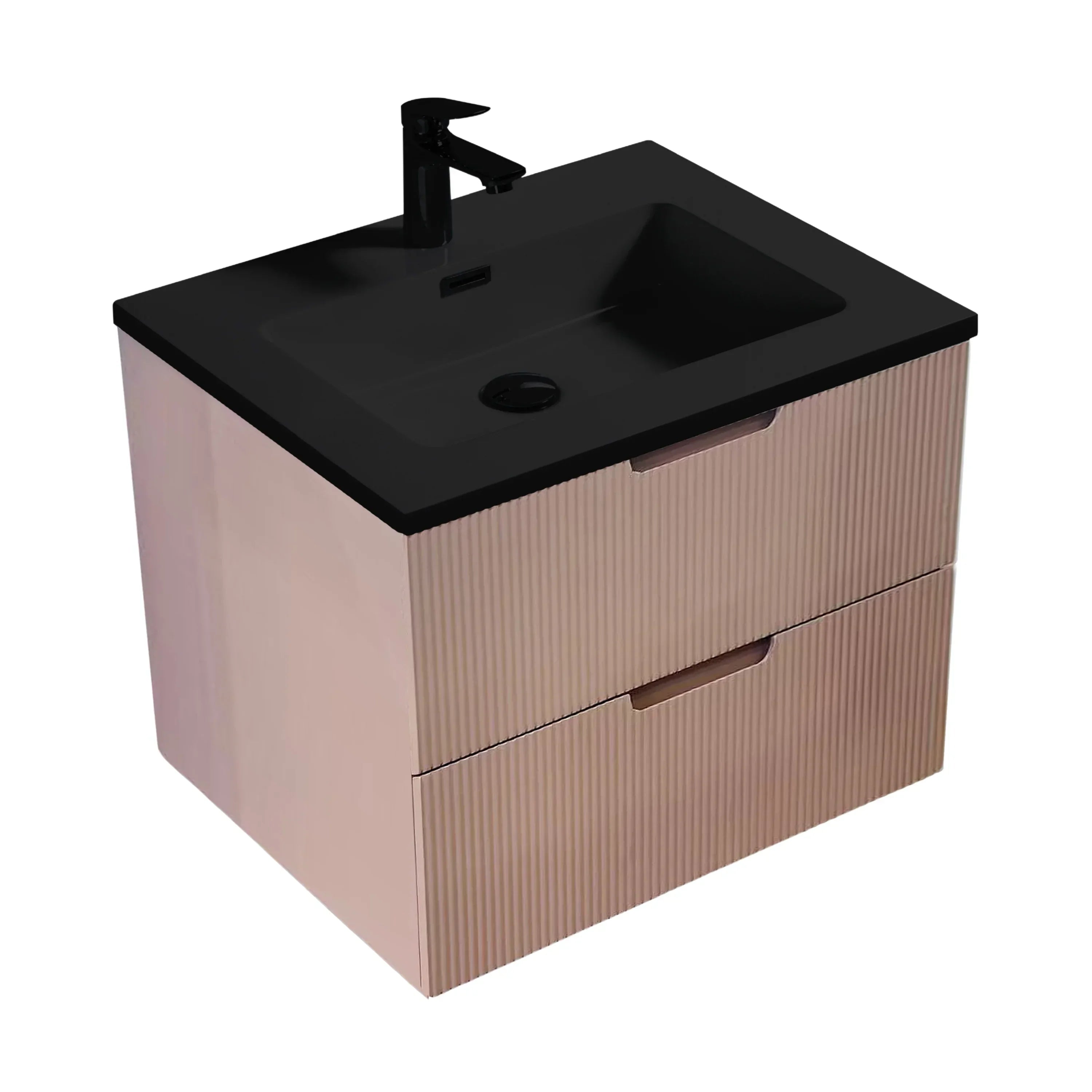 30" Dusty Rose Wall Mount Bathroom Vanity with Black Engineered Quartz Countertop