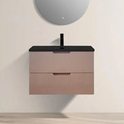 30" Dusty Rose Wall Mount Bathroom Vanity with Black Engineered Quartz Countertop