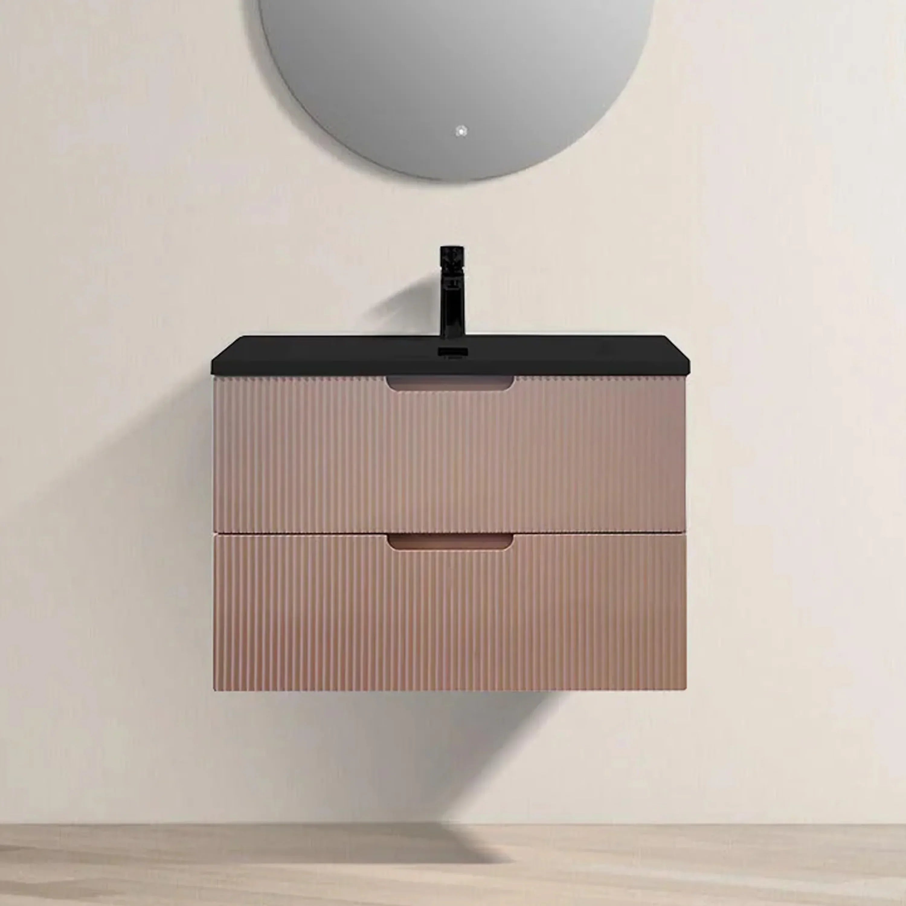 30" Dusty Rose Wall Mount Bathroom Vanity with Black Engineered Quartz Countertop