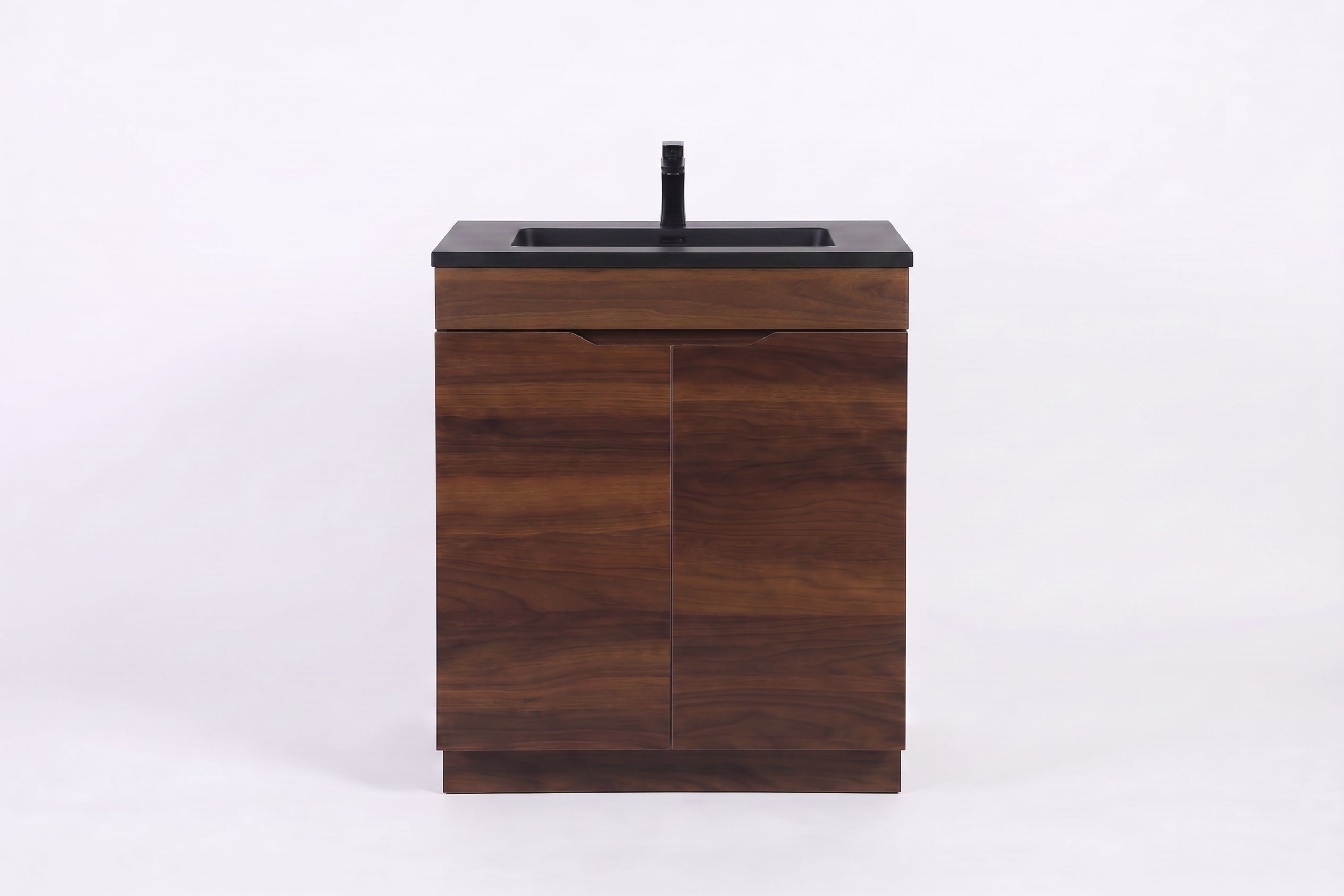Meuble Lavabo Autoportant Noyer 30po avec Comptoir en Quartz Noir