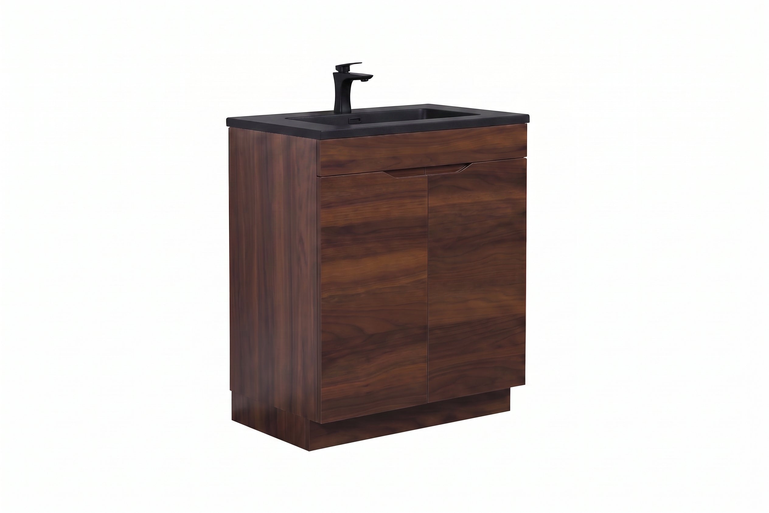 Meuble Lavabo Autoportant Noyer 30po avec Comptoir en Quartz Noir