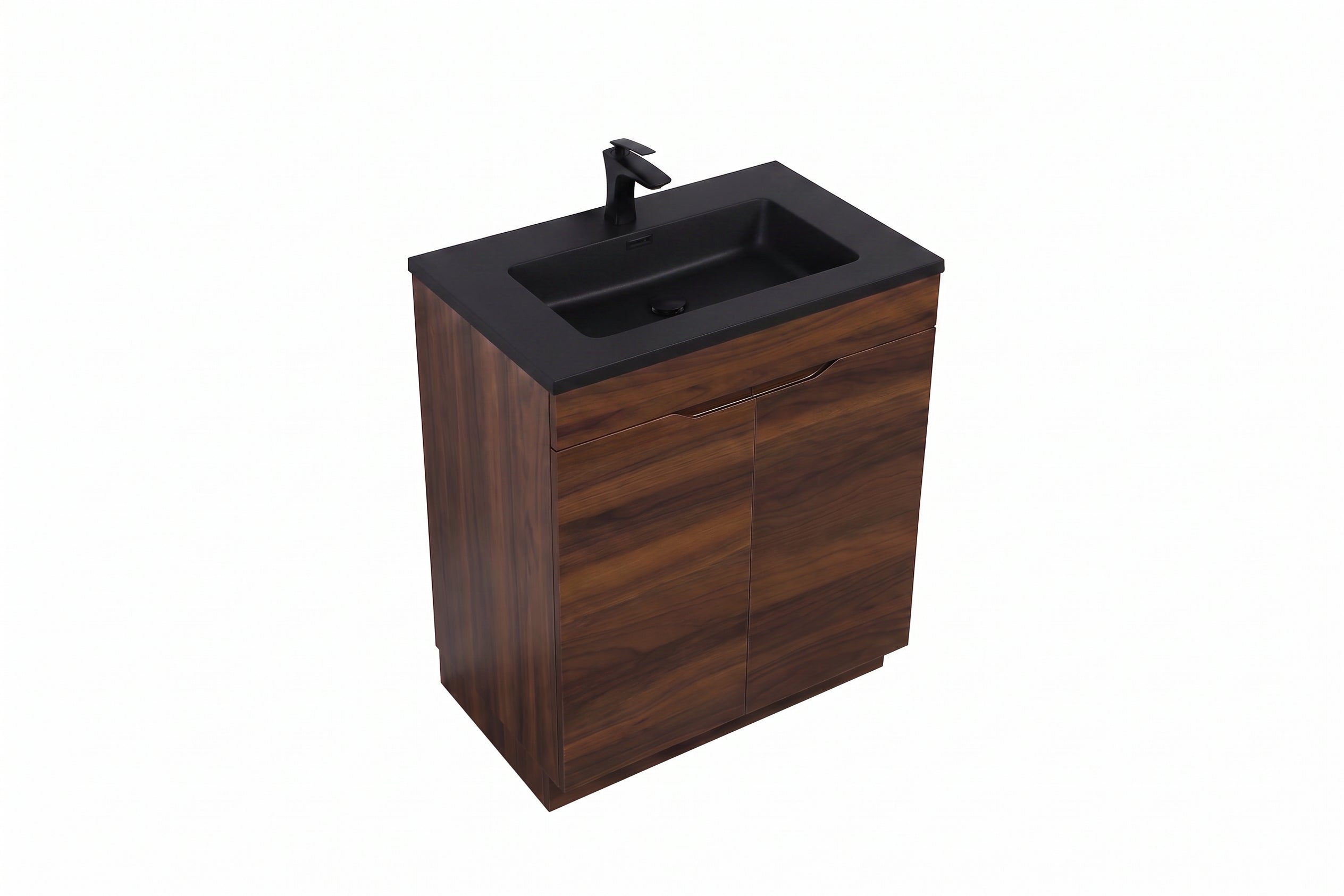 Meuble Lavabo Autoportant Noyer 30po avec Comptoir en Quartz Noir