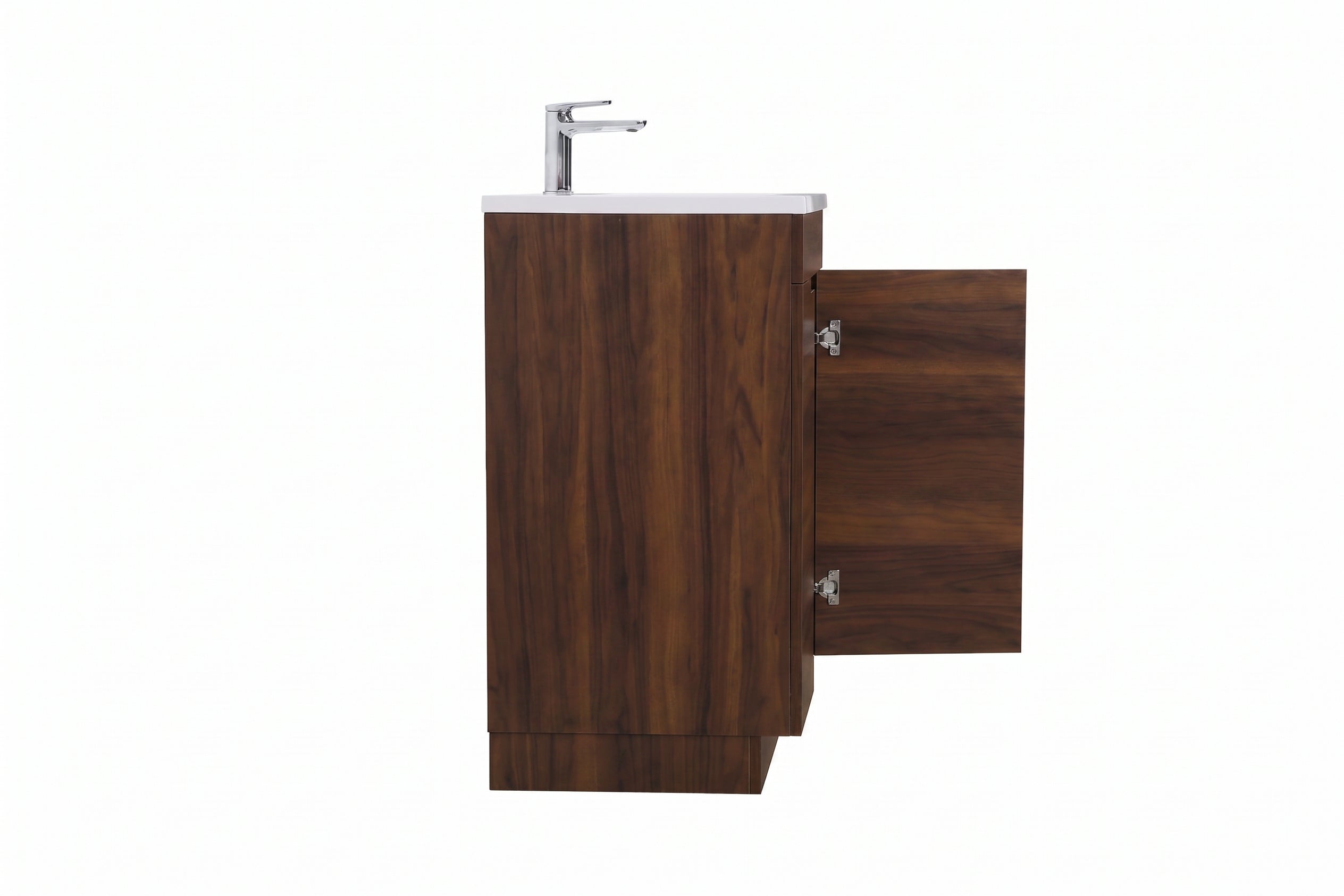 Meuble Lavabo Autoportant Noyer 30po avec Comptoir Polymarbre Blanc