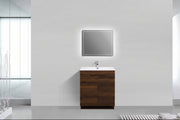 Meuble Lavabo Autoportant Noyer 30po avec Comptoir Polymarbre Blanc