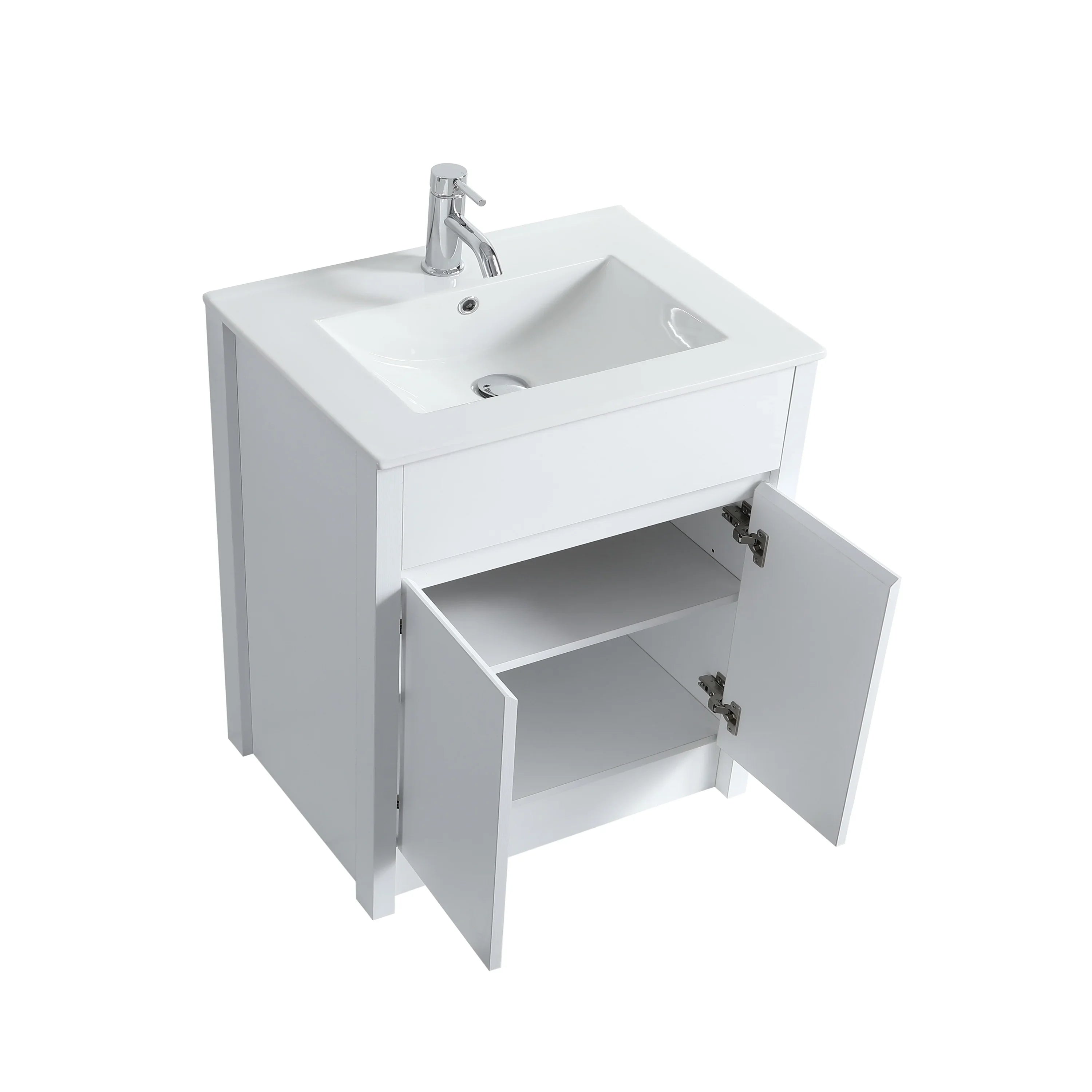 30" White Oak Freestanding Bathroom Vanity with White Ceramic Countertop