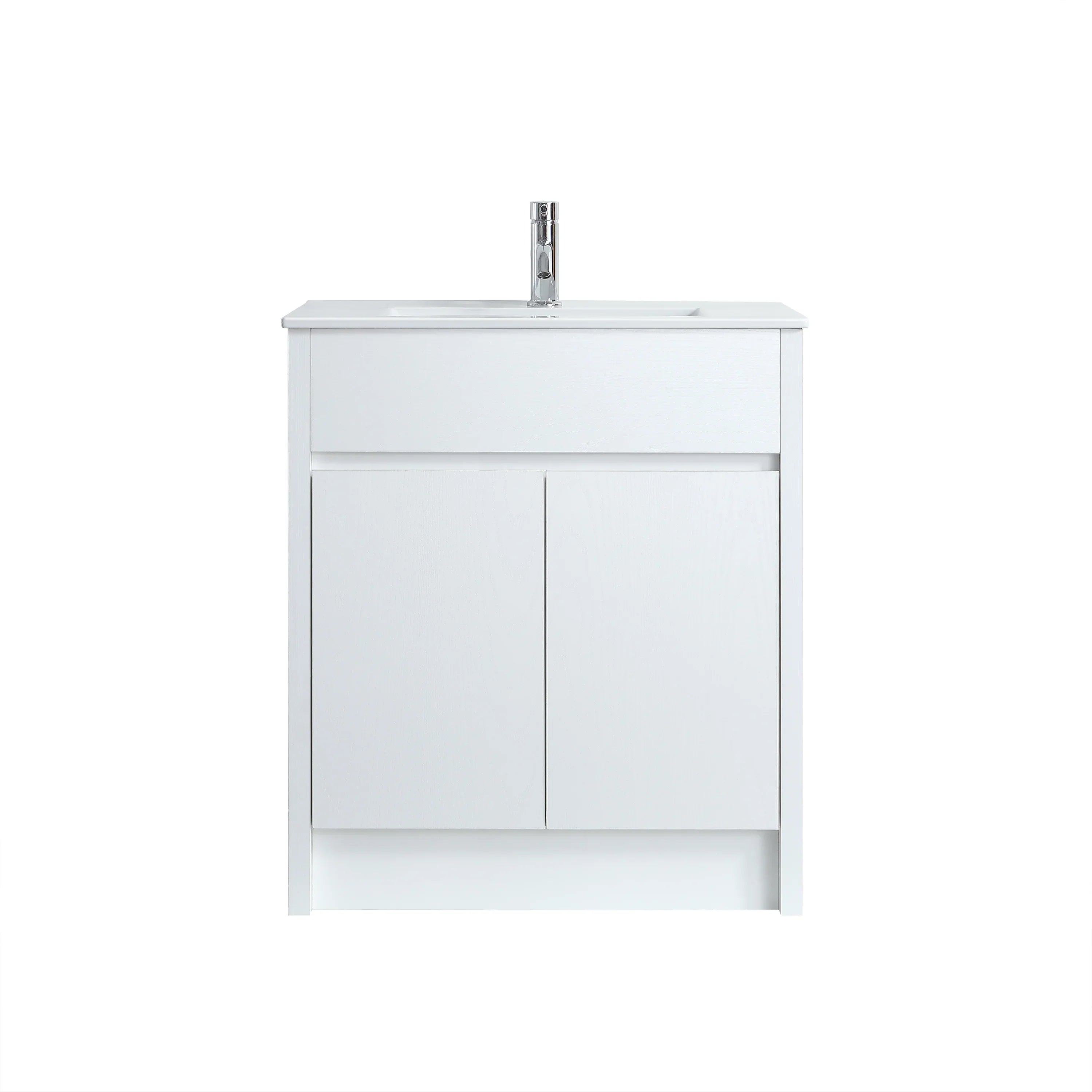 30" White Oak Freestanding Bathroom Vanity with White Ceramic Countertop