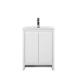 30" White Freestanding Single Sink Bathroom Vanity with White Polymarble Countertop