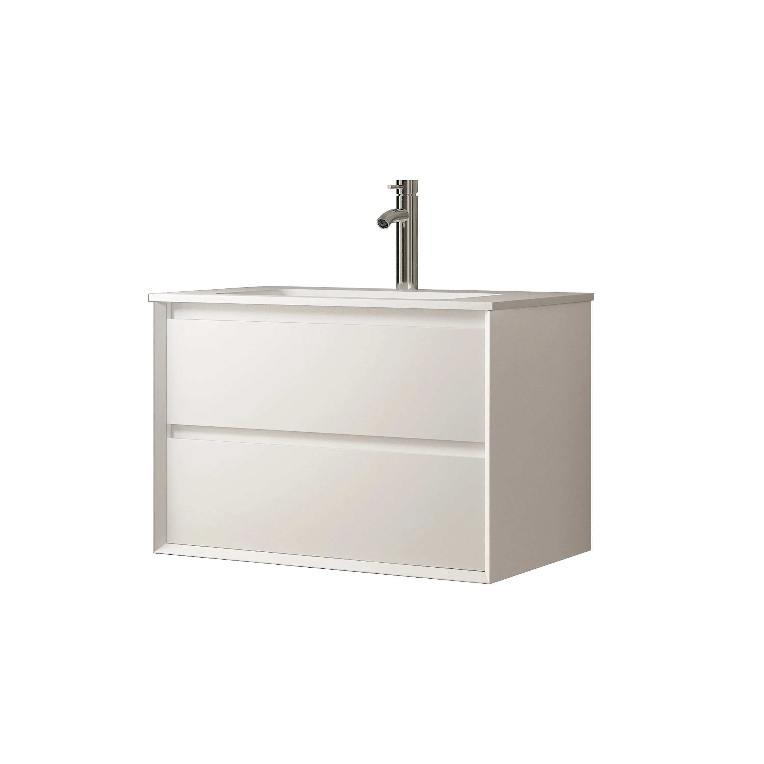Meuble-Lavabo Mural 30po Blanc Mat avec Comptoir de Céramique Blanc