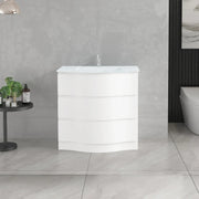 Meuble-Lavabo Autoportant 30po Blanc Mat avec Comptoir de Verre Blanc