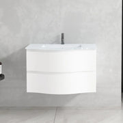 Meuble-Lavabo Mural 30po Blanc Mat avec Comptoir de Verre Blanc