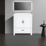 30" White Freestanding Single Sink Bathroom Vanity with Engineered Calcutta Marble Countertop