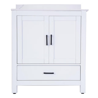 30" White Freestanding Single Sink Bathroom Vanity with Calcutta Artificial Marble Countertop - Golden Elite Deco