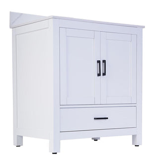 30" White Freestanding Single Sink Bathroom Vanity with Calcutta Artificial Marble Countertop - Golden Elite Deco