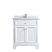 30" White Freestanding Single Sink Bathroom Vanity with Engineered White Marble Countertop