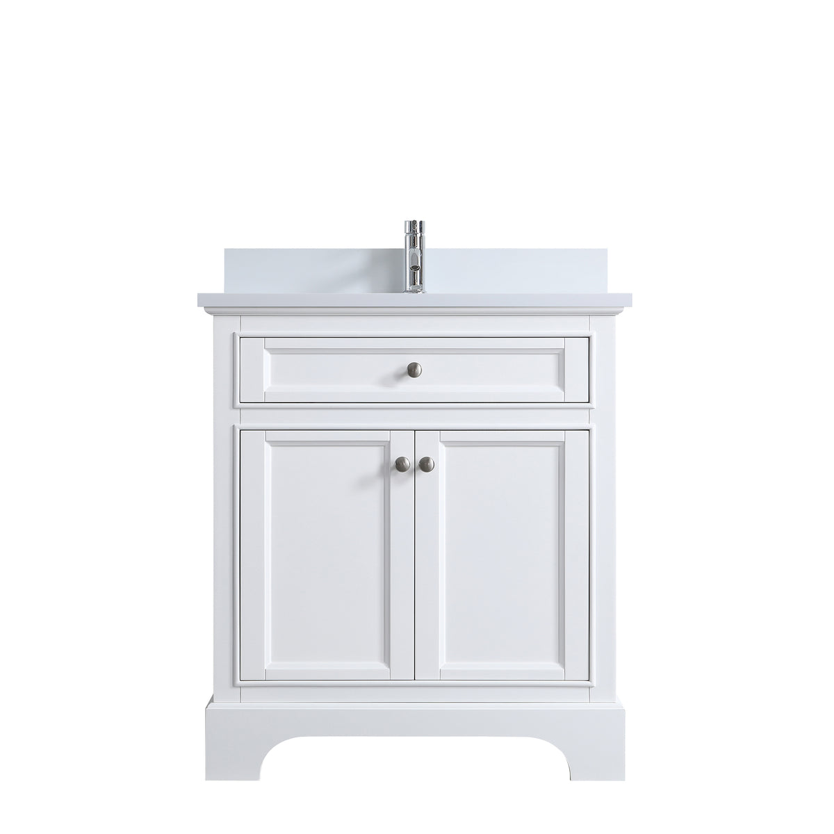 30" White Freestanding Bathroom Vanity with Engineered White Marble Countertop